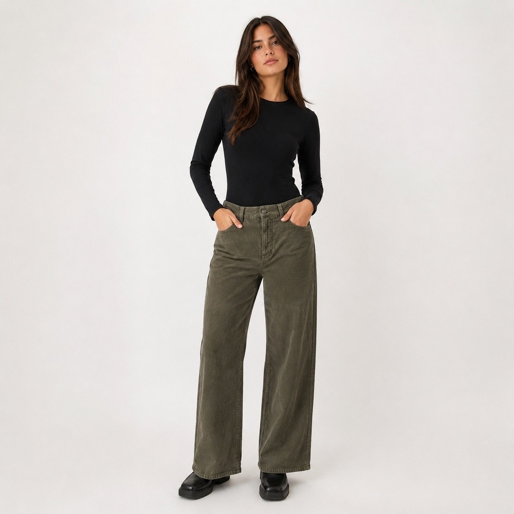 NEW J.Crew Slim Wide Leg Corduroy High-Rise Pants Frosty Olive Green Size 27